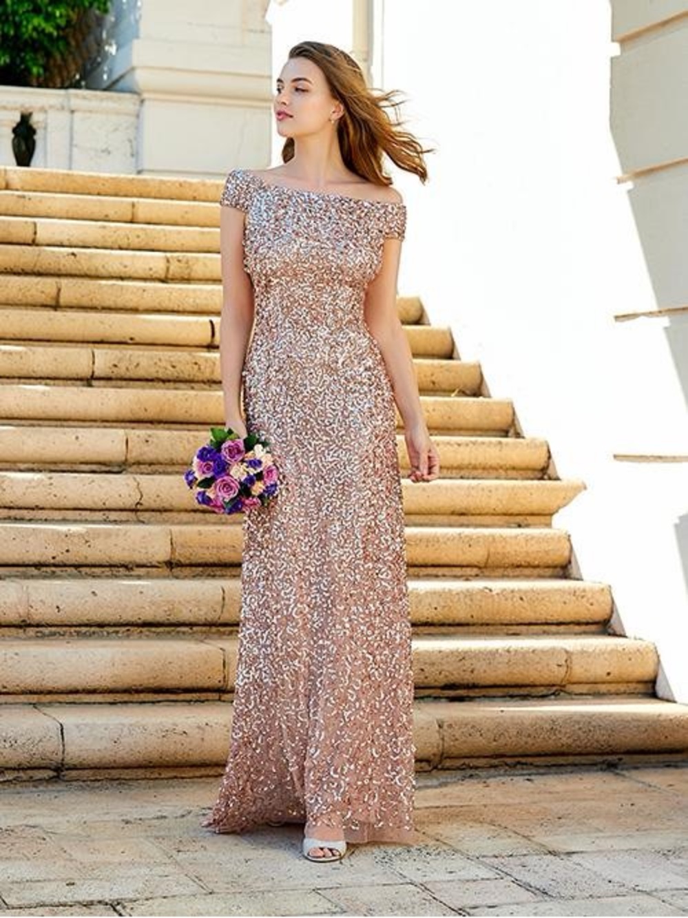 Adrianna Papell Sequin Gown in Rose Gold